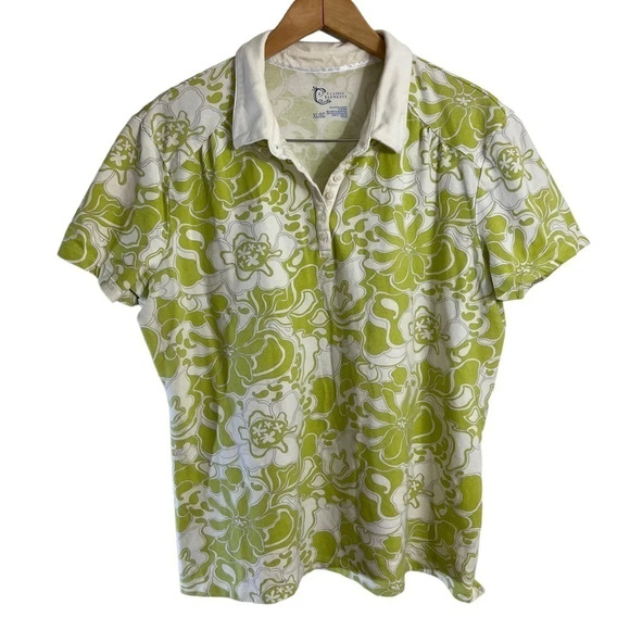 Classic Elements Floral Polo Size XL Green and White Short Sleeves Cotton Golf - Picture 1 of 5